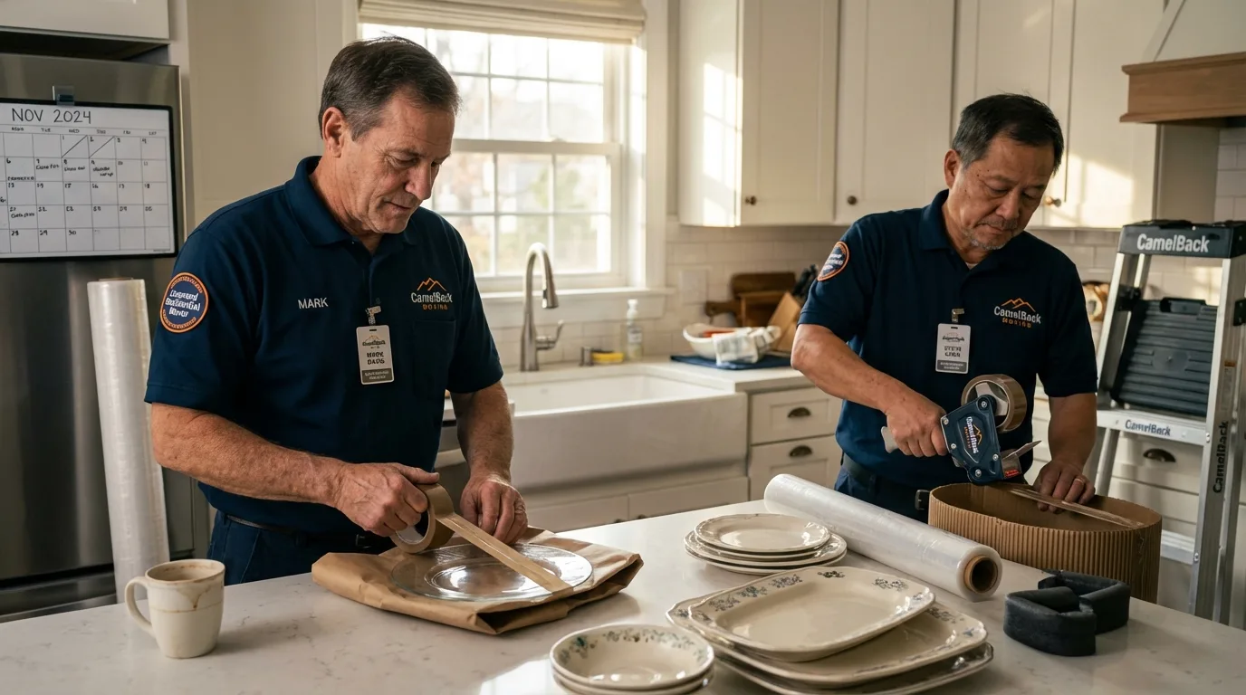 Professional crew packing kitchen dishware in Osseo, MN
